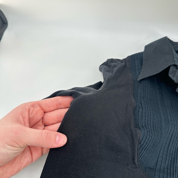 Wolford Black Tuxedo Bib Front Blouse Pleated Button Long Sleeve Top - Picture 9 of 9